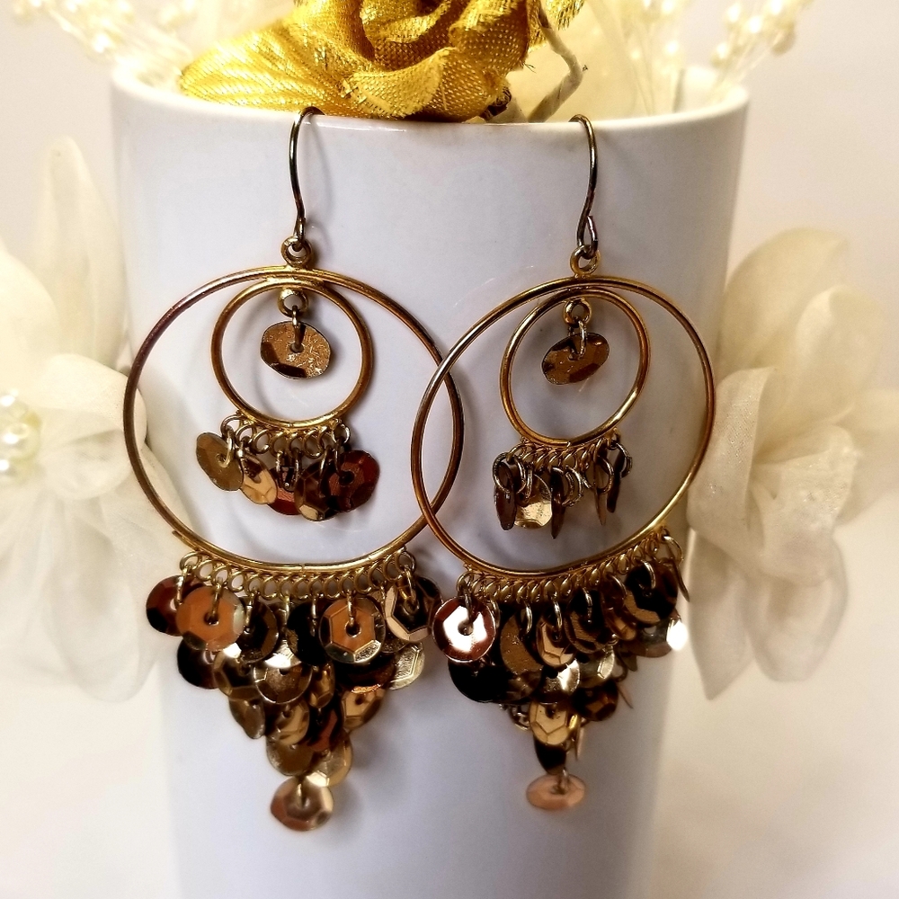 Boho Shiny Gold Hoop Sequin Hoop Earrings